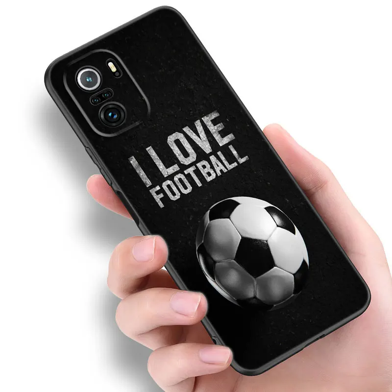 Fire Football Soccer Black Silicone Phone Case For Xiaomi 11 Lite 10T 11T 13T 14 Pro POCO M3 M4 M6 X3 NFC X4 X5 Pro F5