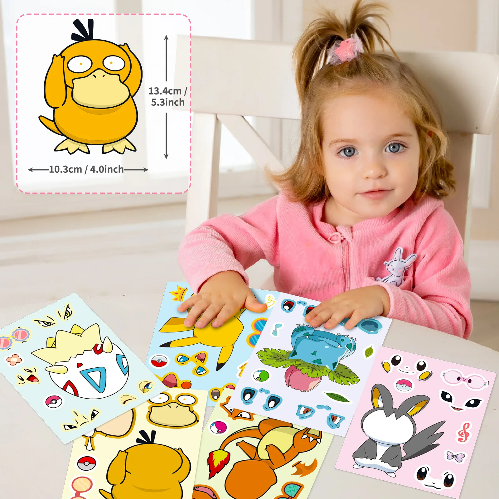 6Sheets Pokemon Pikachu Stickers Make A Face Puzzle Kids Charmander Make Your Own DIY Game Children Jigsaw Education Toys