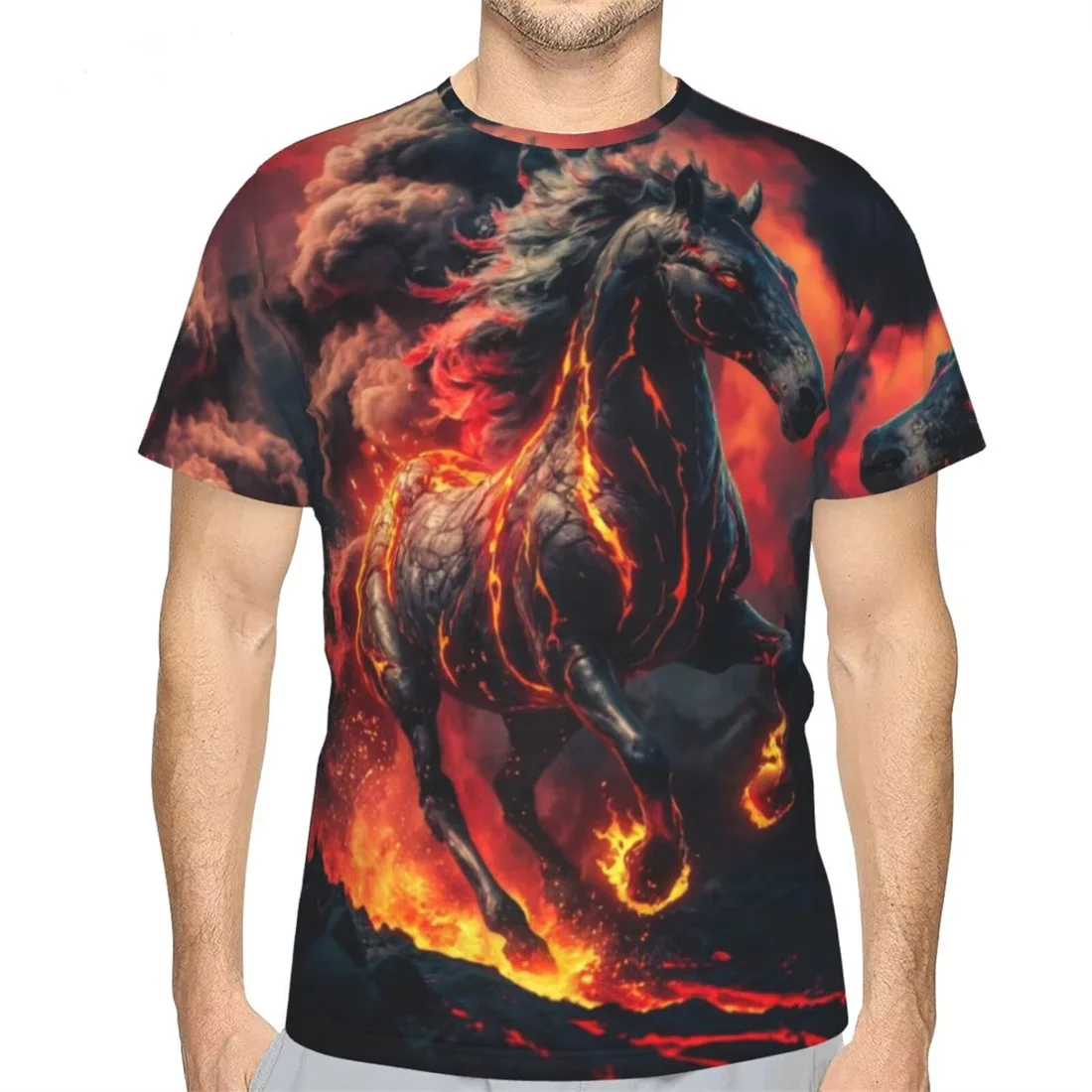 

Men's PLUS Size Summer New T-shirt 3D Printed Flame Horse Fashion Trend Comfortable Casual Top Short Sleeve Tee Men's T-shirt