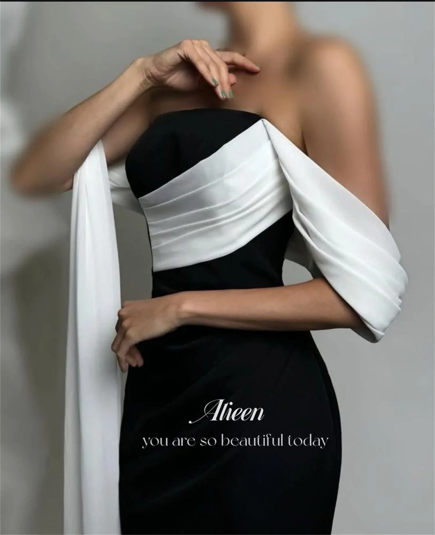 فساتين حفلات أنيقة باللون الأسود من Aileen 2025 فساتين سهرة مخصصة على الكتفين من Vestidos De Festa حورية البحر للنساء #3