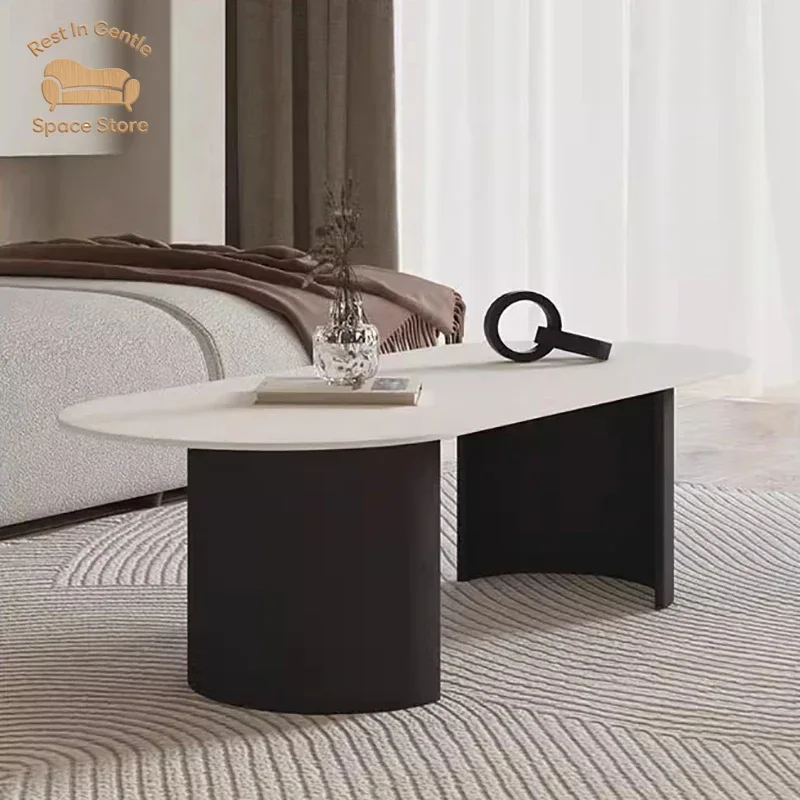 Cream Color Light Luxury Oval Coffee Table For Living Room Sintered Stone Modern Minimalist Design Living Room Meuble Furniture