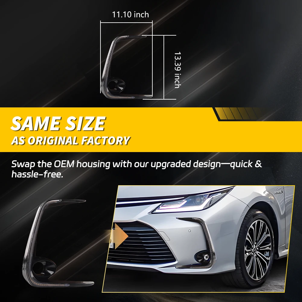 2X For 2019 2020 2021 2022 Toyota Corolla Sedan Front Fog Light Bezel Turn Signal Light DRL Light Daytime Running Light With LED view 3