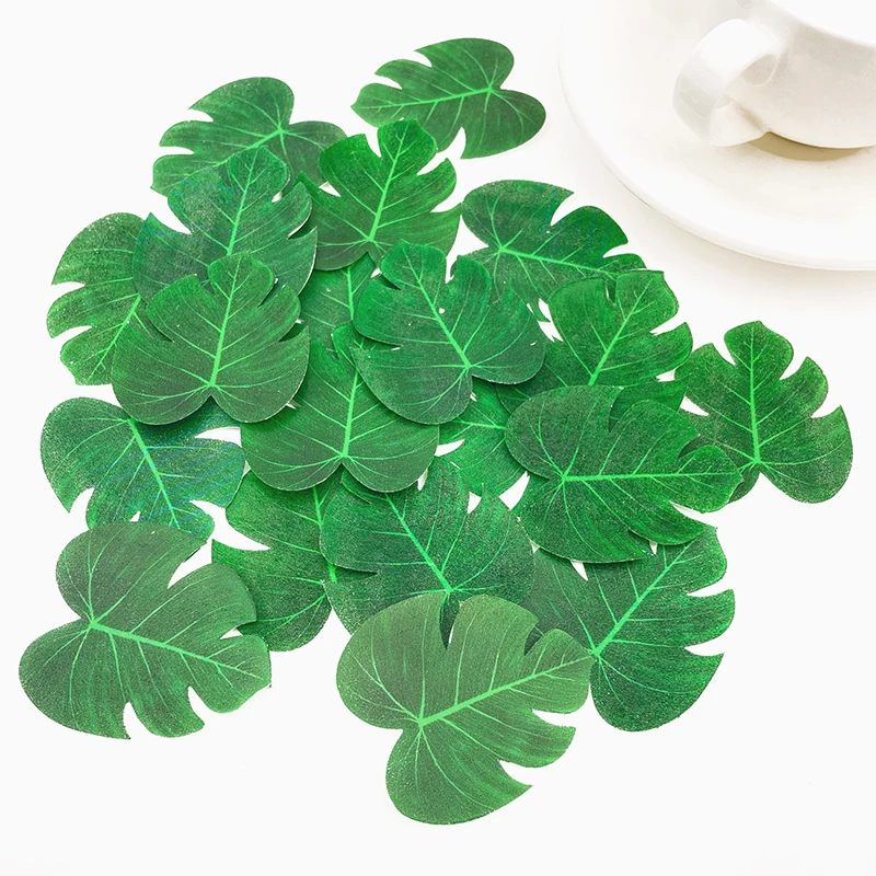 48pcs Wafer Paper Tropical Turtle Leaves Cupcake Bento Dish Toppers Palm Leaves Bento Decoration Hawaii Jungle Birthday Party C