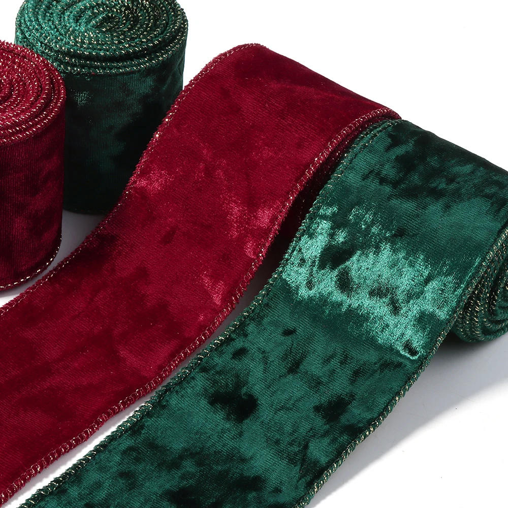 Weihnachts-Samtband 6,3cm 3 Yards mit Drahtkante Hochzeits-Bastelband Rotes Stoffband für Kranz-Dekorationen Geschenkverpackung
