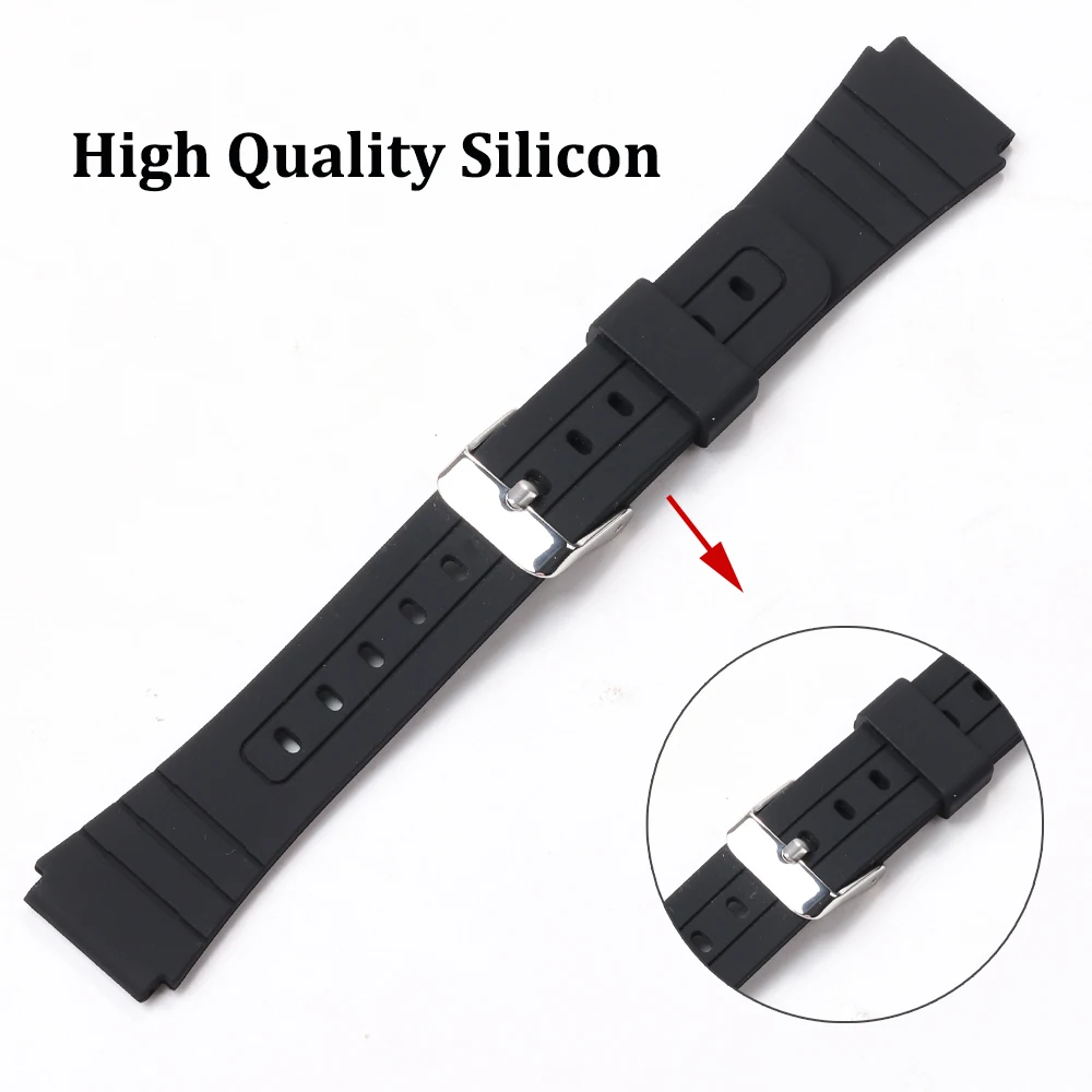 18mm Soft Silicone Watch Band F91W Sport Rubber Bracelet for Casio W800H SGW400 F91W F84 F105/108/A158/168 AE1200/1300 Wristband