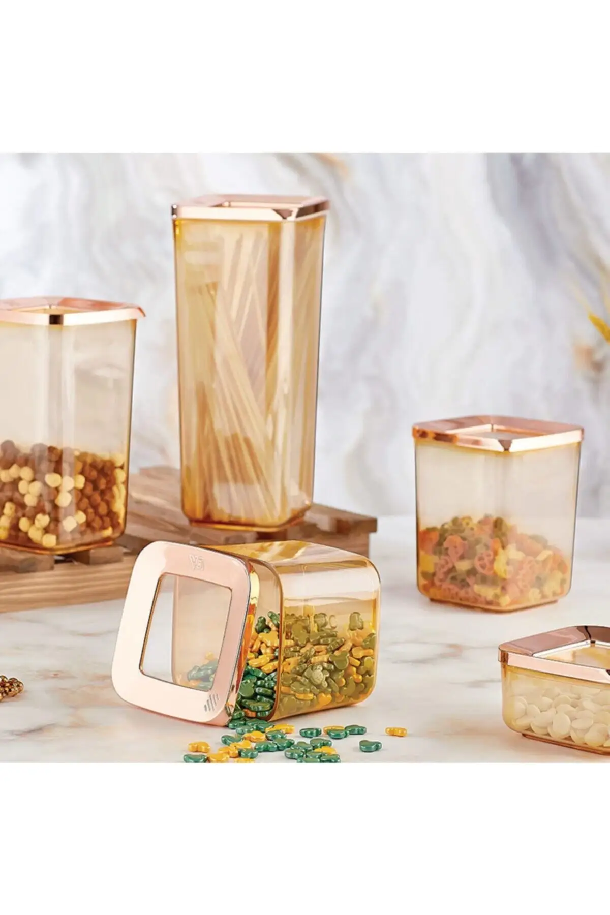 DOLBOVI 5 Li Set transparent copper square storage container jar Set