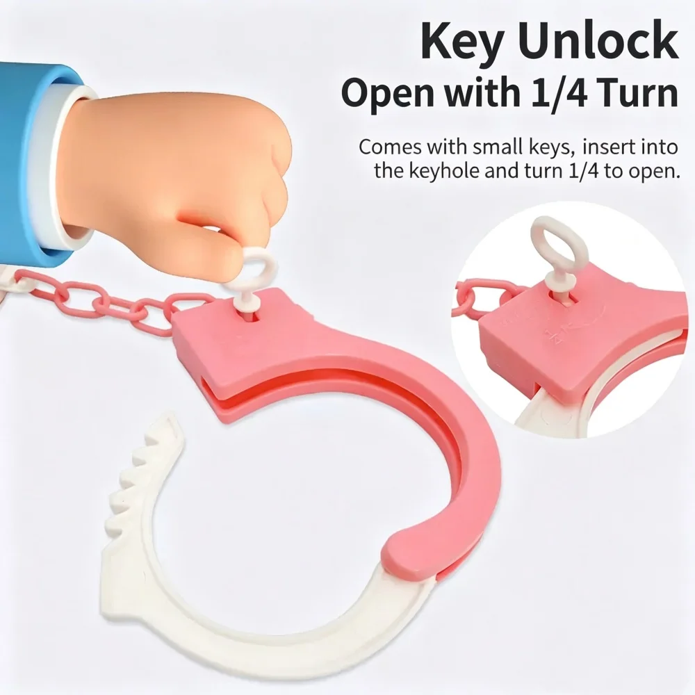 Plastic Handcuffs Cosplay Prop,Colorful PP Plastic Costume Handcuffs with Chain,Halloween Carnival Party Role‑play Accessory for