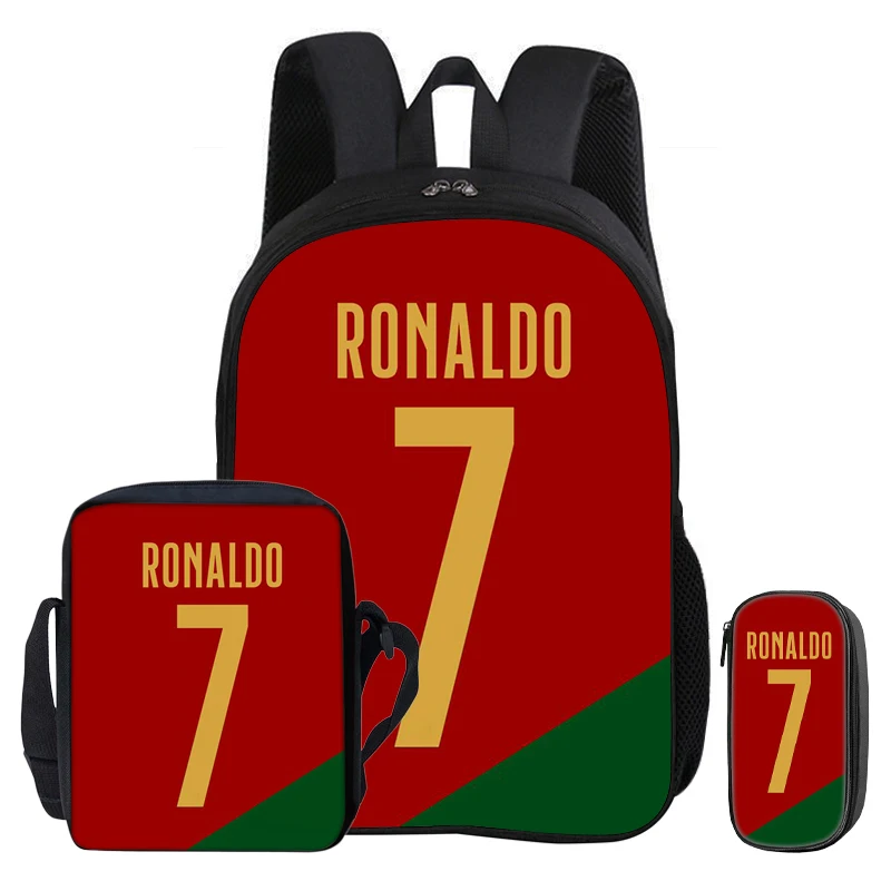 3Pcs Set Backpack Ronaldo child Mochila Shoulder Bag Pencil Bags Bookbag CR Football Star Rucksack Football Sport Schoolbag Gift