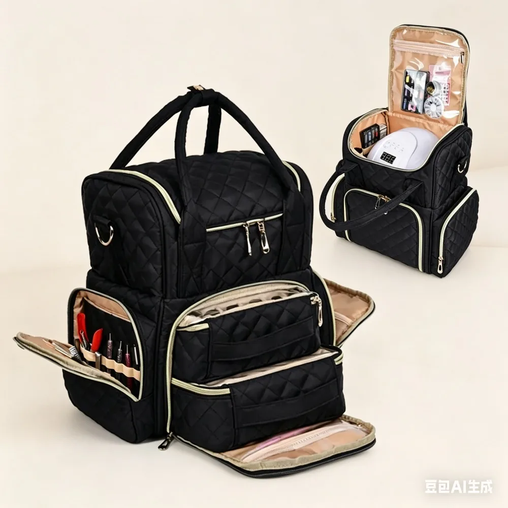 

2026 New Large Capacity Nail Polish Makeup Bag 2-Layer Nail Art Organizer Tote with Detachable Storage Box Shoulder Hand Carry