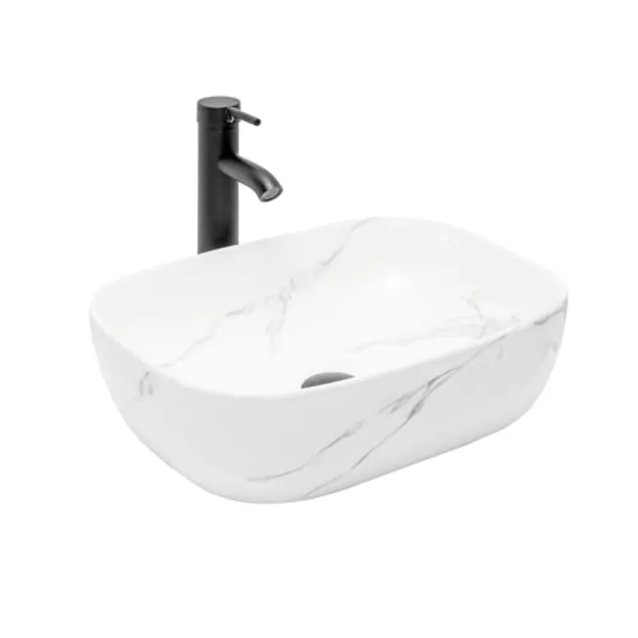 

Bathroom Vessel Sink 18'' x 13'' Ceramic Porcelain Bathroom Sink Above Counter Basin Washing Bowl with Faucet Pop up Drain Comb