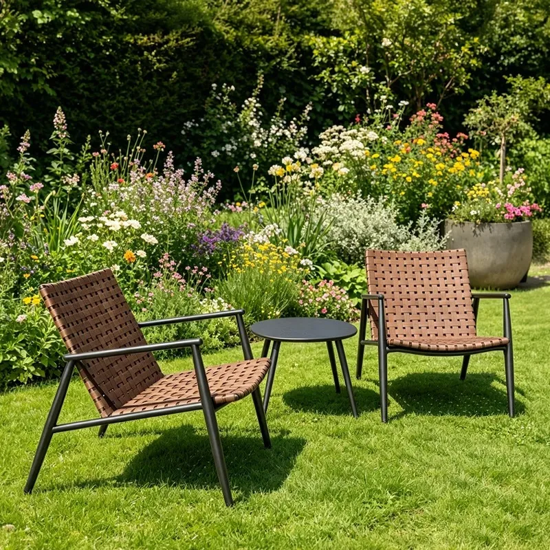 Outdoor Rattan Furniture Set 3 Piece Patio Balcony Courtyard Weatherproof Wicker Chair and Table Combo for Home Garden