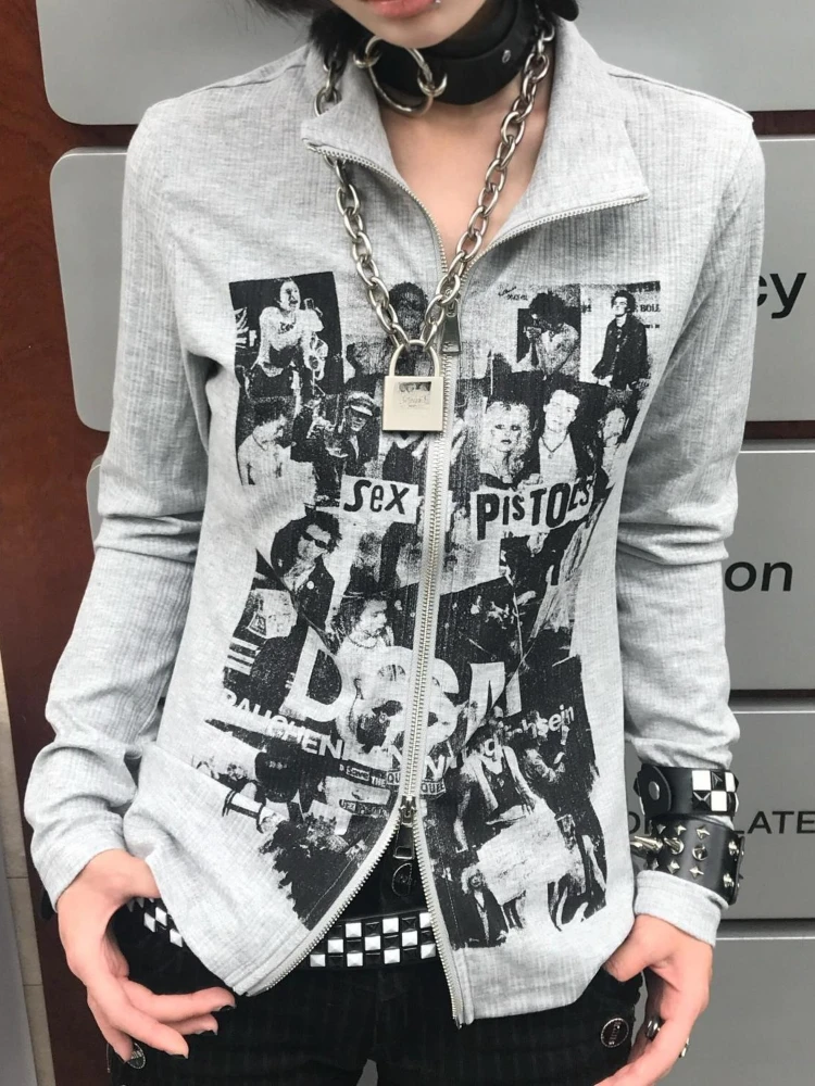 

Худи на молнии с принтом в стиле Y2K Harajuku Punk, с длинными рукавами и отложным воротником, осенняя коллекция, винтажный американский повседневный кардиган в стиле субкультуры 2000-х годов