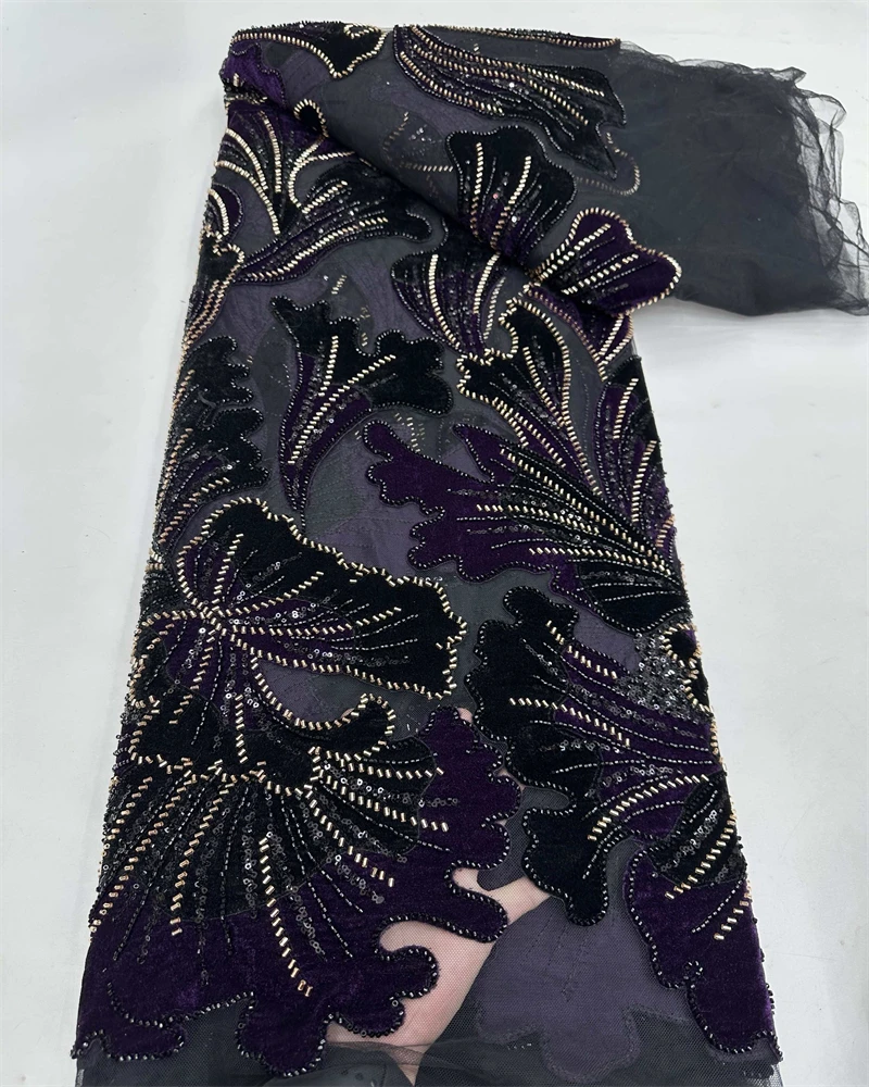 

High Quality Fashion French Embroidery Velvet Lace Fabric With Bead Lace Fabric For African Nigerian Wedding