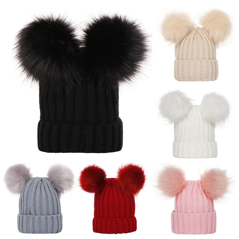 

0-3Y Mother-Kid Winter Pom Pom Hat - Unisex Baby Boys Girls Warm Beanie, Infant Accessories