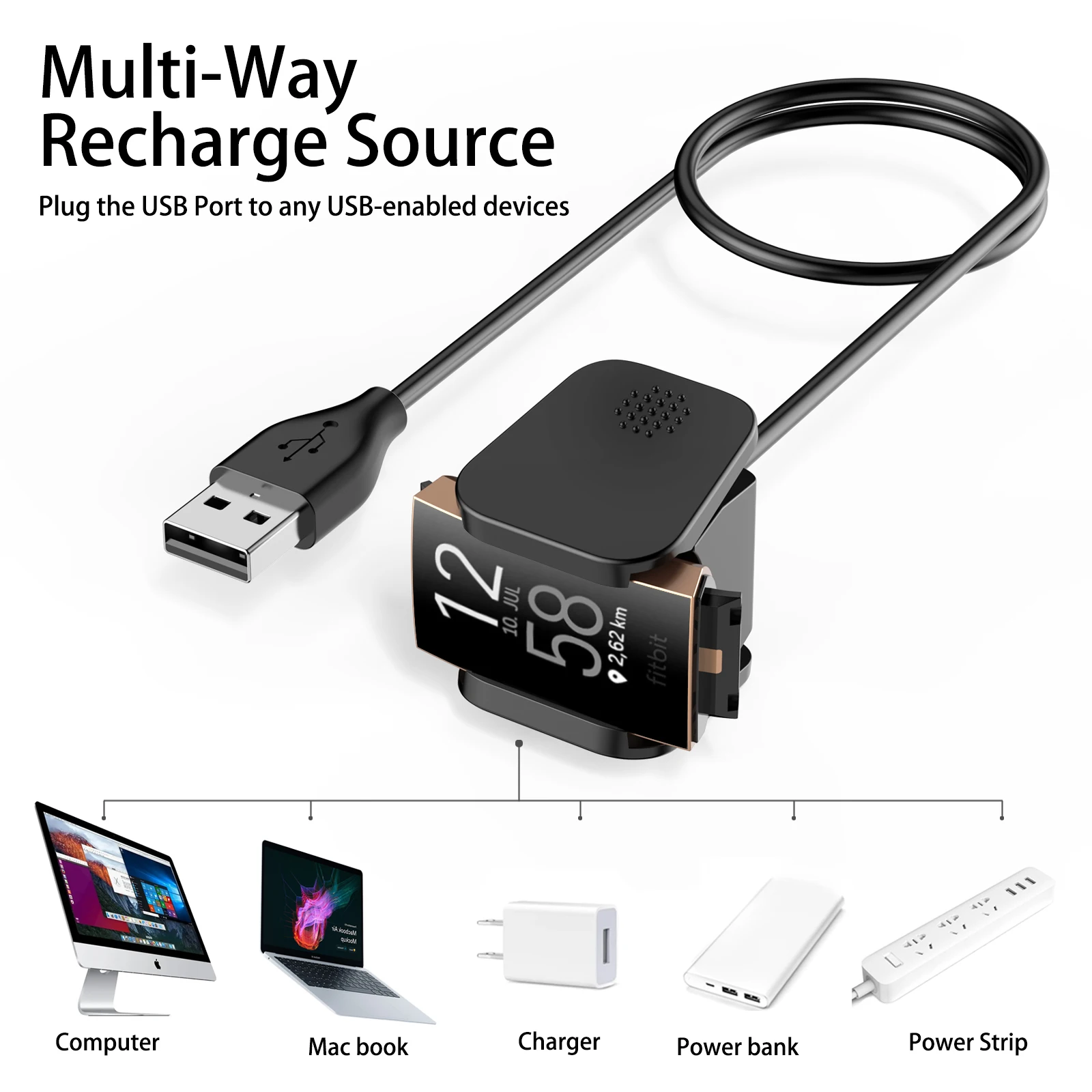 2PCS USB Cable Charger For Fitbit Charge 3/Charge 4 Charging USB Cable Replaceable Charger For Fitbit Charge 4 3 Dock Adapter