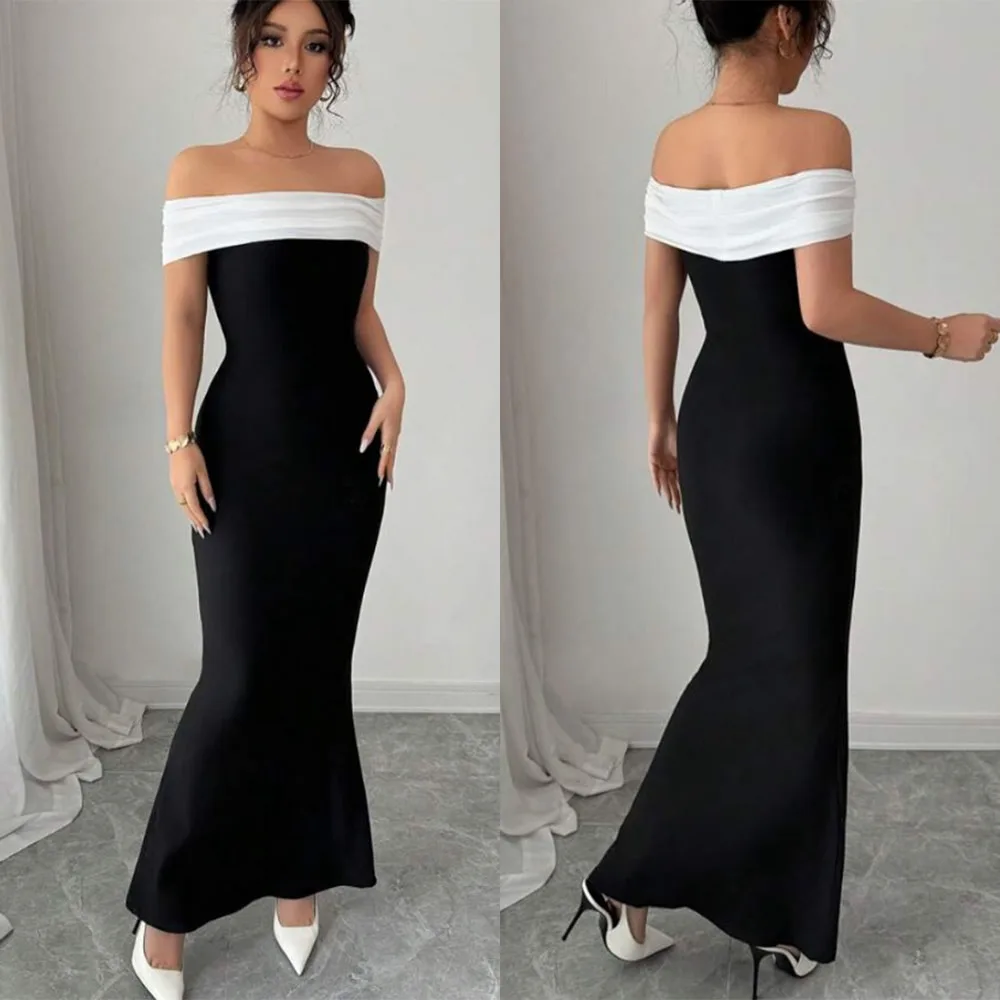 

High Quality Customized Strapless Backless Ankle Length Color Contrast Robe Pour Mariage Invité Evening Kleider Damen Elegant