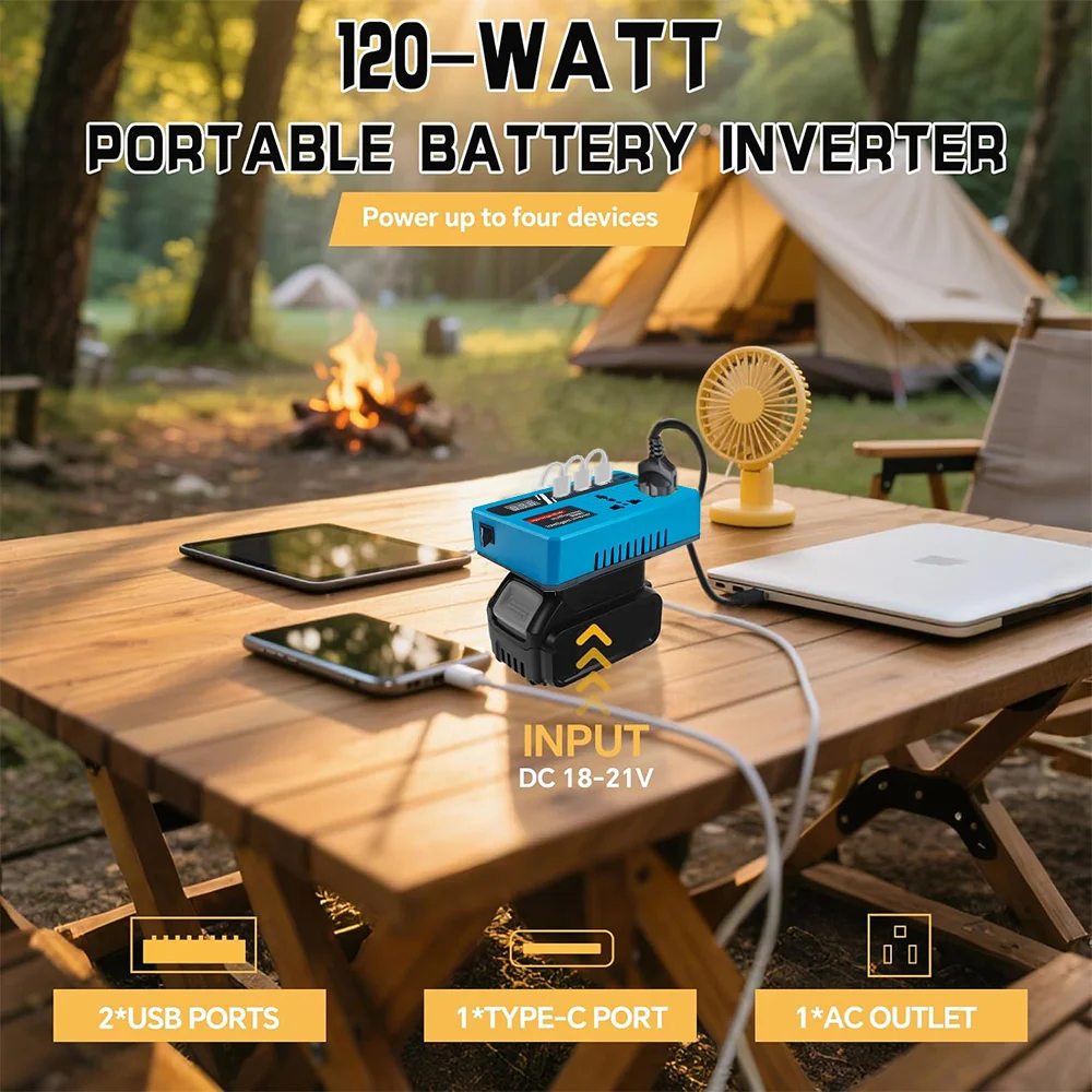 

Инвертор мощности, инверторный адаптер постоянного тока от 18 В до 220 В, портативное решение, преобразователь батареи для Makita/Dewalt/Milwaukee, штифт батареи