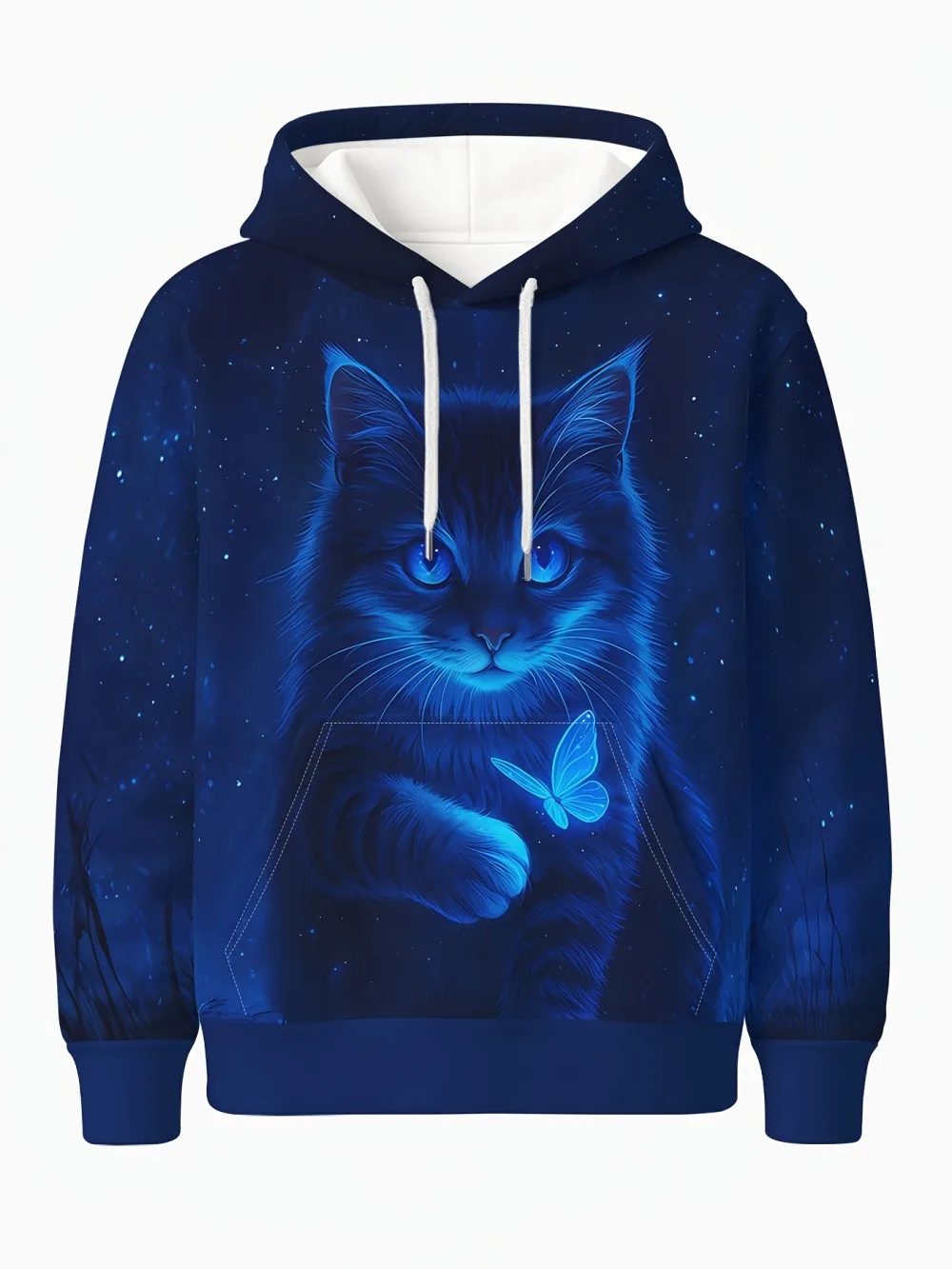 Nova camiseta masculina de outono com estampa gradiente de borboleta, confortável, macia, com capuz, manga comprida, casual para atividades ao ar livr