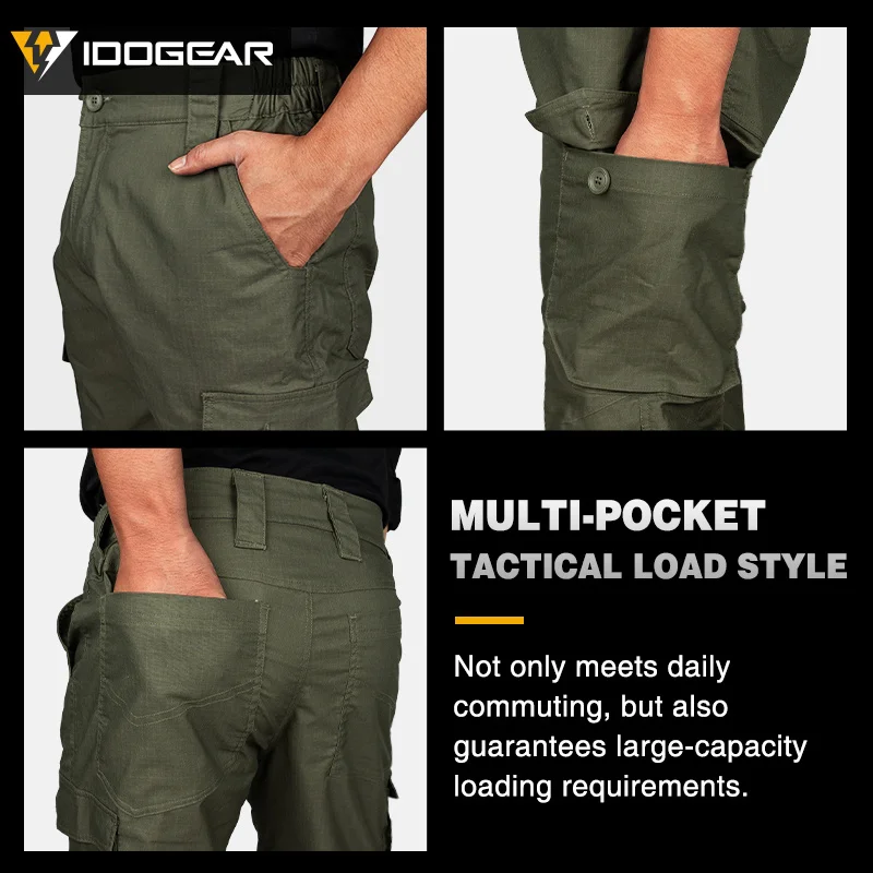 IDOGEAR Tactical Pants With Large Pockets Combat Uniform Sport Outdoor Climbing Trousers Ranger Green Cargo For Men 3214