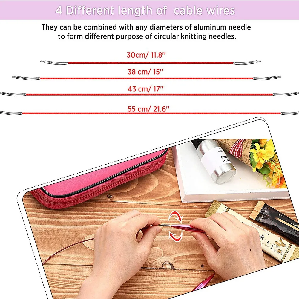 26 Pieces Aluminum Interchangeable Circular Knitting Needle Set,13 Size Interchangeable Crochet Needles for Knitting