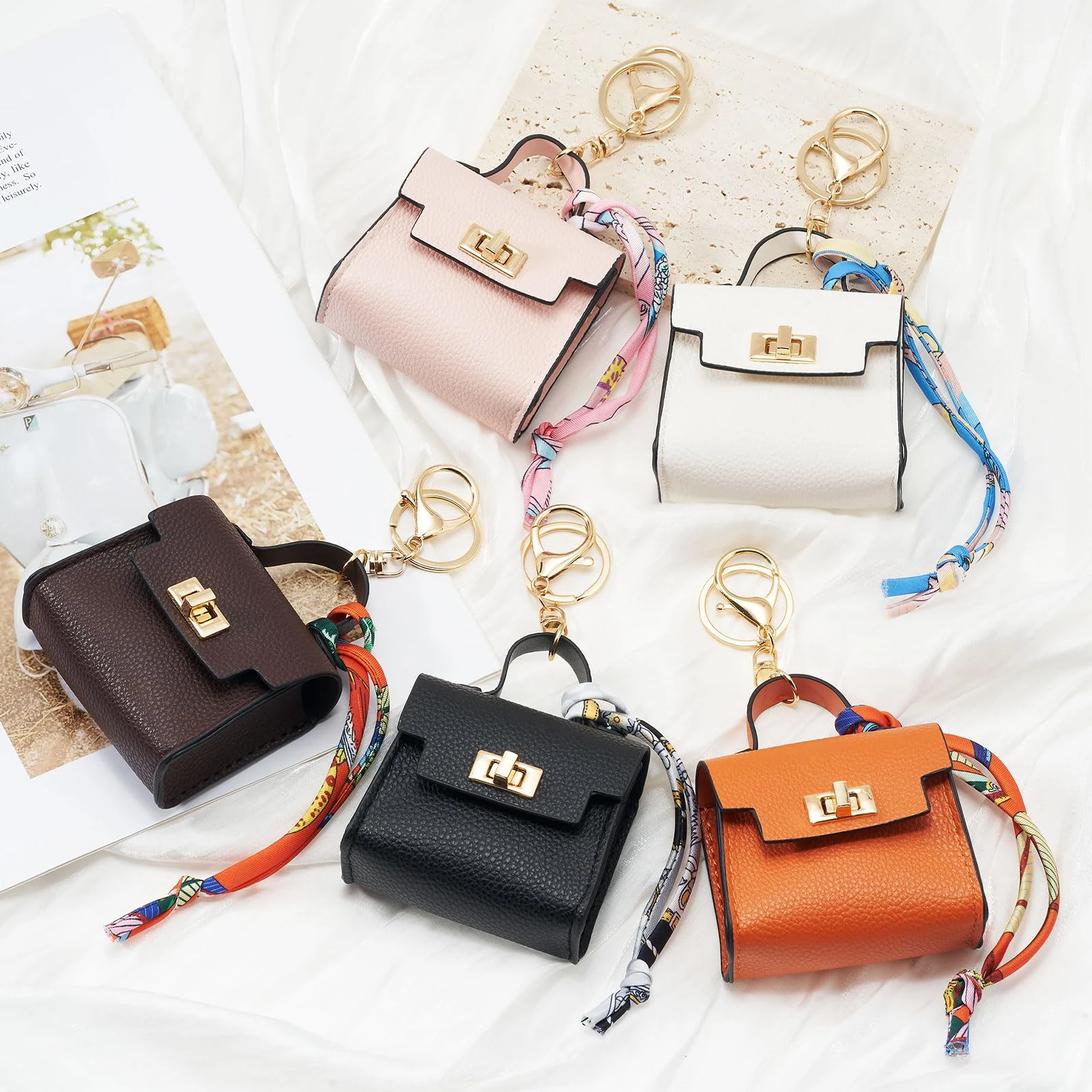 Mini-Rucksack-Schlüsselanhänger für Damen, Kleine Münztasche mit Drehverschluss und Schlüsselanhänger, Kopfhörertasche – Detail 3