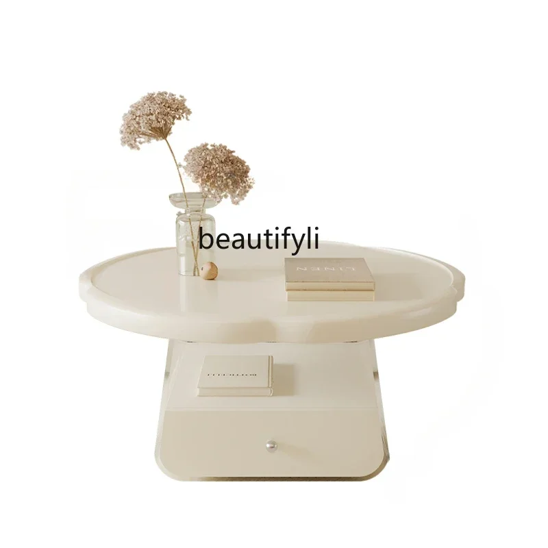 07 طاولة شاي زهرة كريم نمط عالية الجودة المنزلية جولة الاكريليك طاولة القهوة لغرفة المعيشة