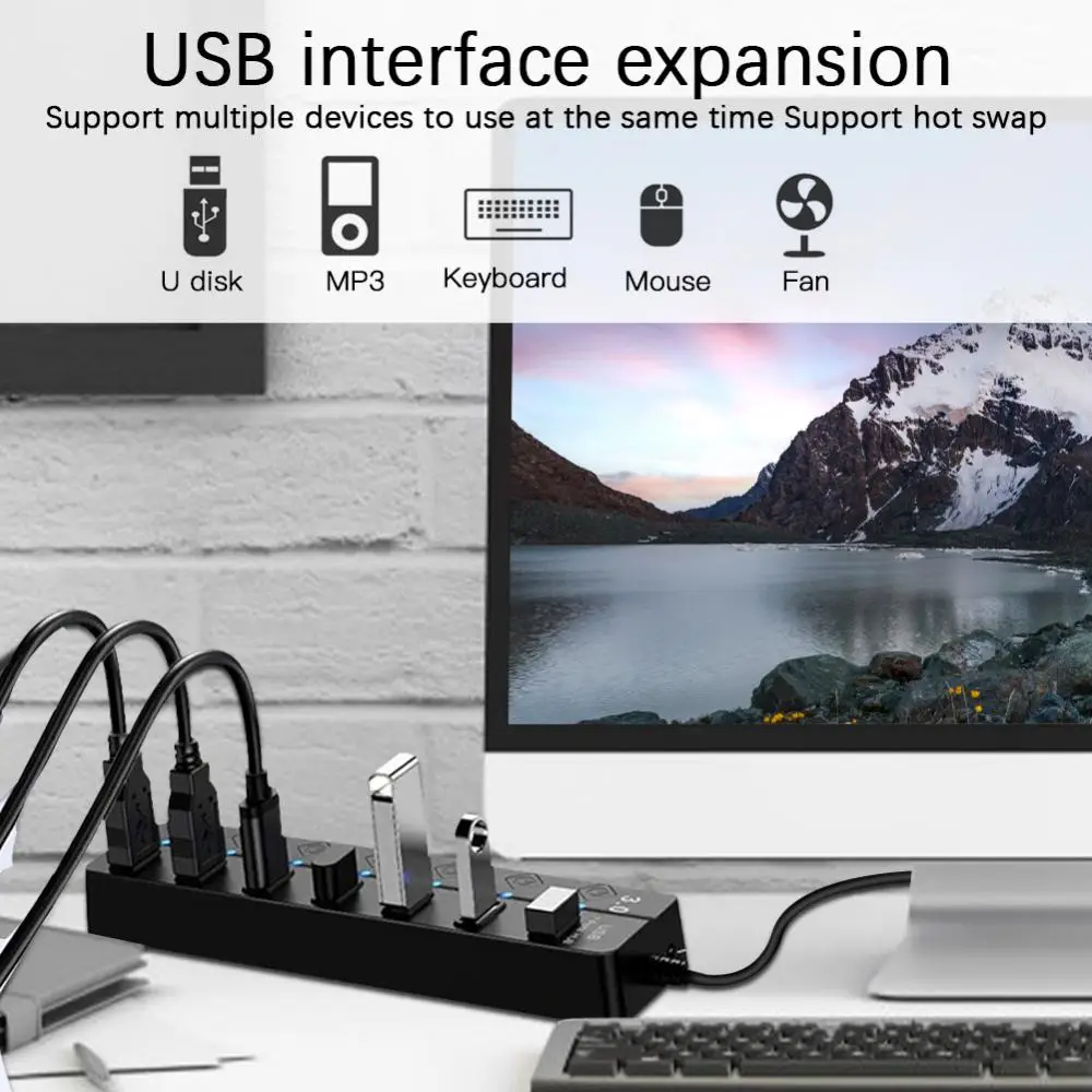 Usb Hub Extender High Speed USB 3 0 To 4 7 Ports Splitter with Switch Control For Macbook PC Laptop Accessories