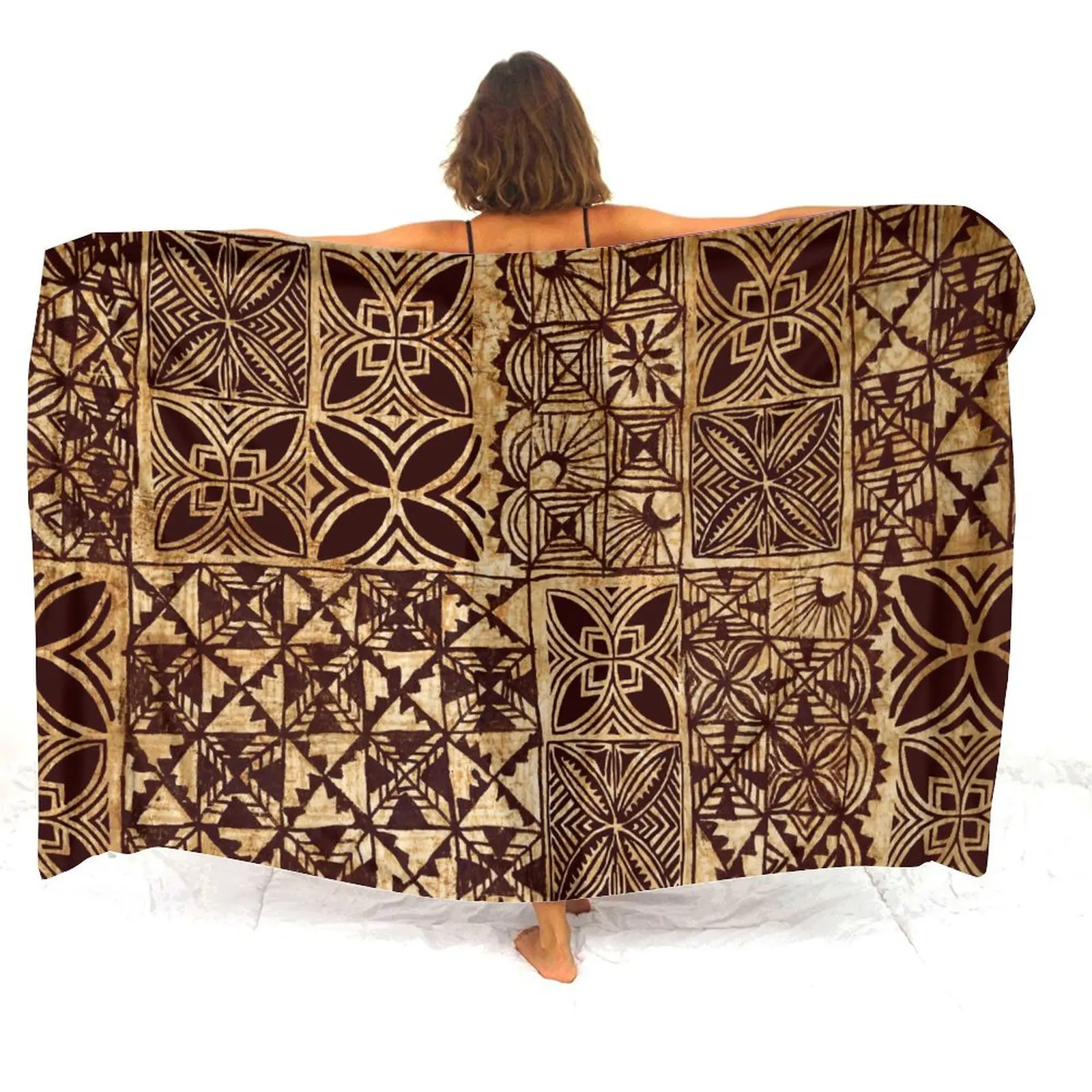 Summer Lightweight Women'S Sarong Shawl Polynesian Customizable Pattern Beach Essential Sun And Windproof Cape