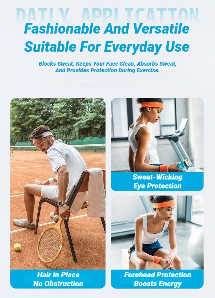 3 Stück schweißabsorbierende Sport-Stirnbänder für Männer und Frauen, feuchtigkeitsableitend, ideal für Tennis, Basketball, Laufen, Fitnessstudio, Outdoor-Aktivitäten und Yoga. – Detail 5