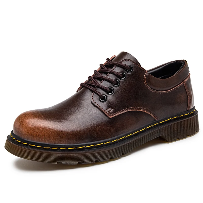 

Men's ankle Tooling boots spring autumn new big round head black Genuine Leather shoes men's British leisure leather shoes M952