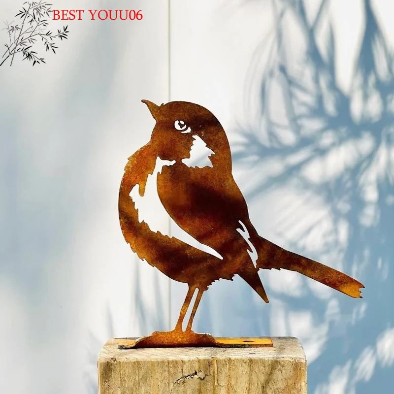 (YOUU06)1Pc Rust-Colored Bird Comfortable Home And Garden Decoration Country Metal Artwork Backyard Wall Iron Garden Decoration
