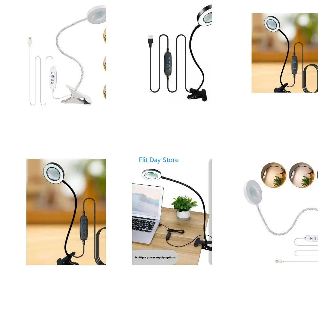 F92C Hands Without Desk Light 10 Brightness Setting Flexible Arm 360 Rotates Magnifiers for Accuracy Work