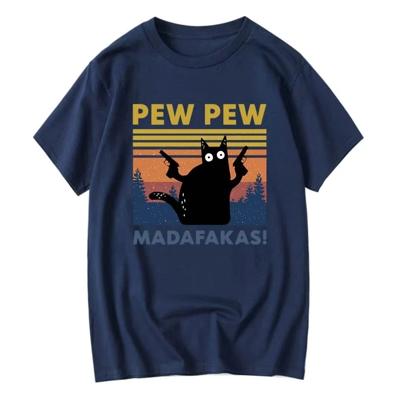 Pew Pew Madafakas التي شيرت الرجال قصيرة الأكمام الجدة مضحك القط تي شيرت القطن فضفاض بلايز قمصان تي شيرت طاقم الرقبة الشارع الشهير #3
