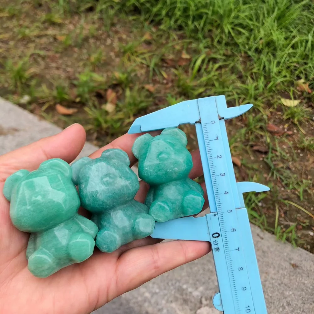 Natural 5cm Amazonite Cartoon Bear Statue Healing Fengshui Energy Stone Craft Home Decor Carving Christmas Gift