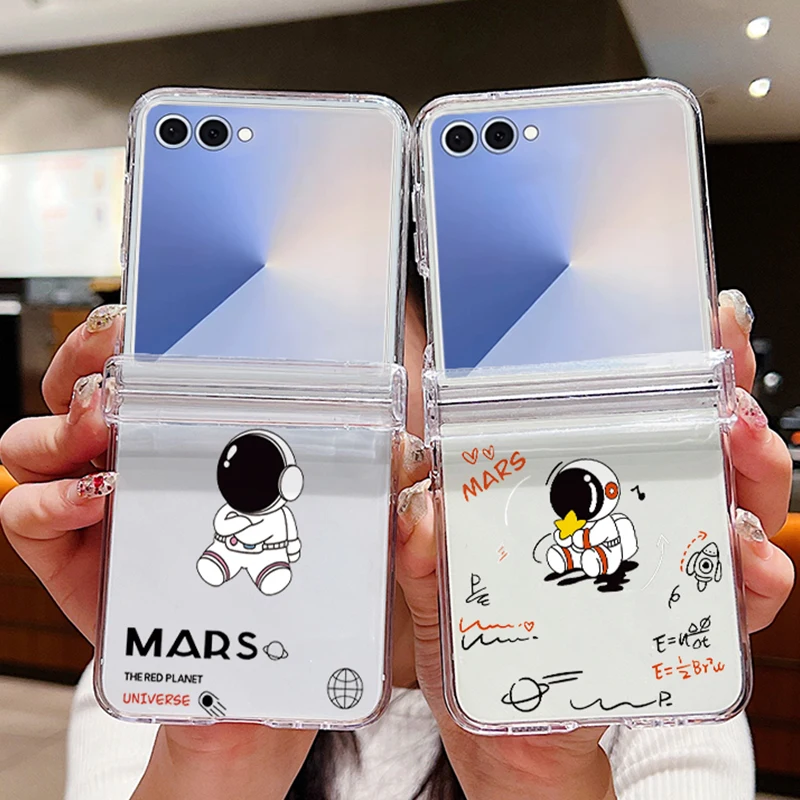 Für Samsung Galaxy Z Flip 7 Z Flip 5 Z Flip4 Z Flip6 Astronauten Muster Klare Hülle Für Samsung Z Flip3 Harte PC Folding Cover