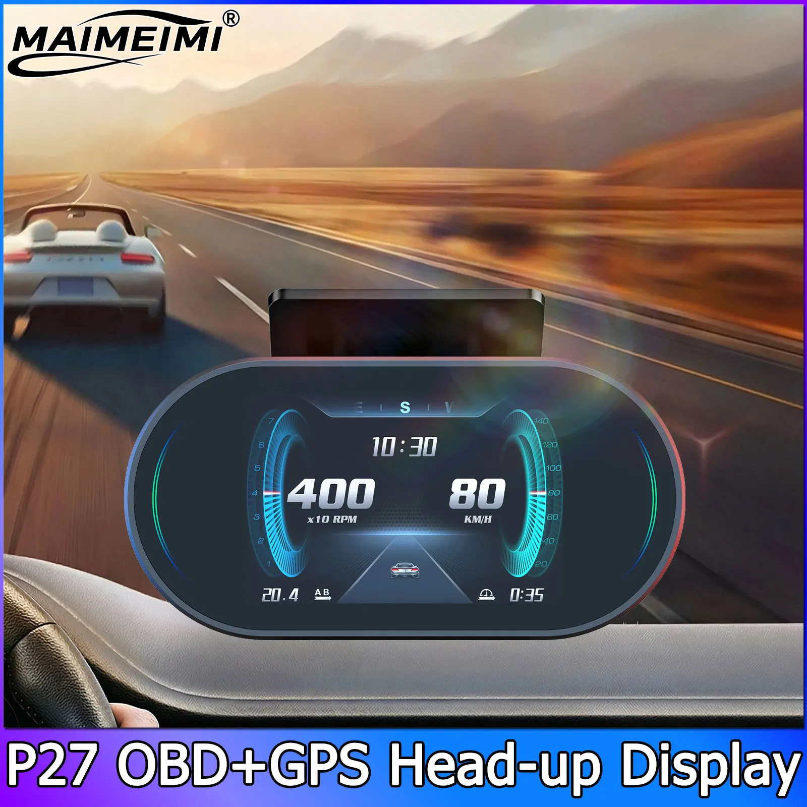P27 HUD Gauge Car Multi-function OBD+GPS Instrument Speedometer Water Temperature Tachometer Fuel Consumption AFR Oil Temp