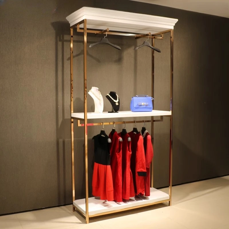 

Stainless steel floor-to-ceiling display rack, modern reduction, women's display rack, rose European simplicity