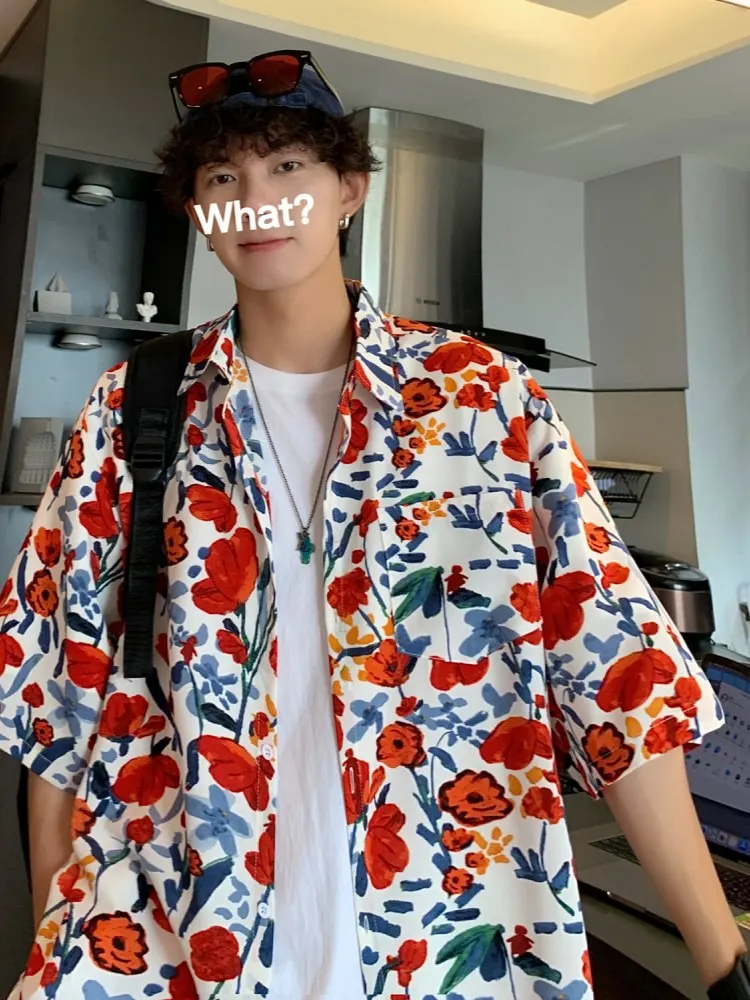 

Hong Kong Sle Floral irt Men's Summer Thin Trendy Outerwear Casual ort Sve Casual irt Youth ular Loose Fit Printed