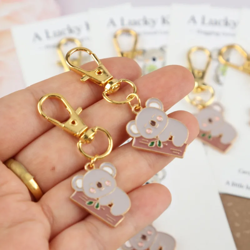 10/14pcs 2dFunny and Quirky Koala Series Keychain Set Comes with a lucky koala card Can write blessing messages Mini eucalyptus