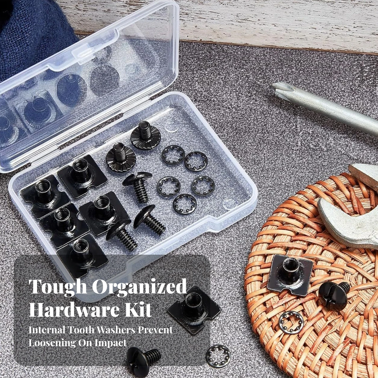 24 Pieces Football Equipment Hardware Organized Slotted Screw and Nut Kit with Storage Box Toothed Lock Washer Fastener Set