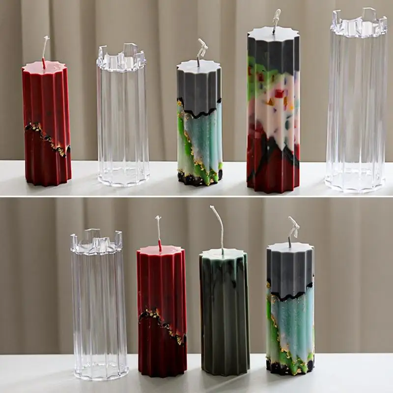 Cylinder Candle Mold Acrylic Stripe Cylinder Candle Molds For Candle Making Pillar Candles Resin Mould Resin Aromatherapy Molds