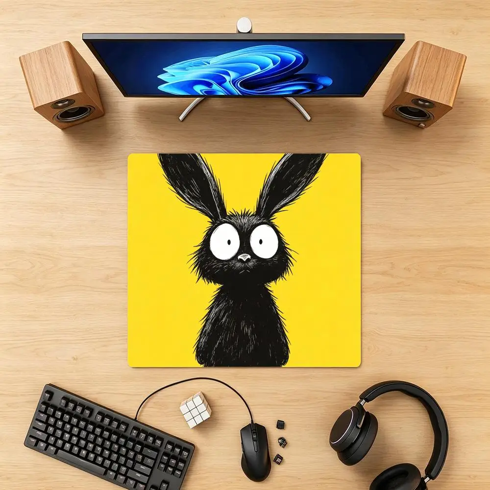 Vivid yellow lazy black raccoon mousepad fun hand-drawn cartoon creature illustration mat for study desktop