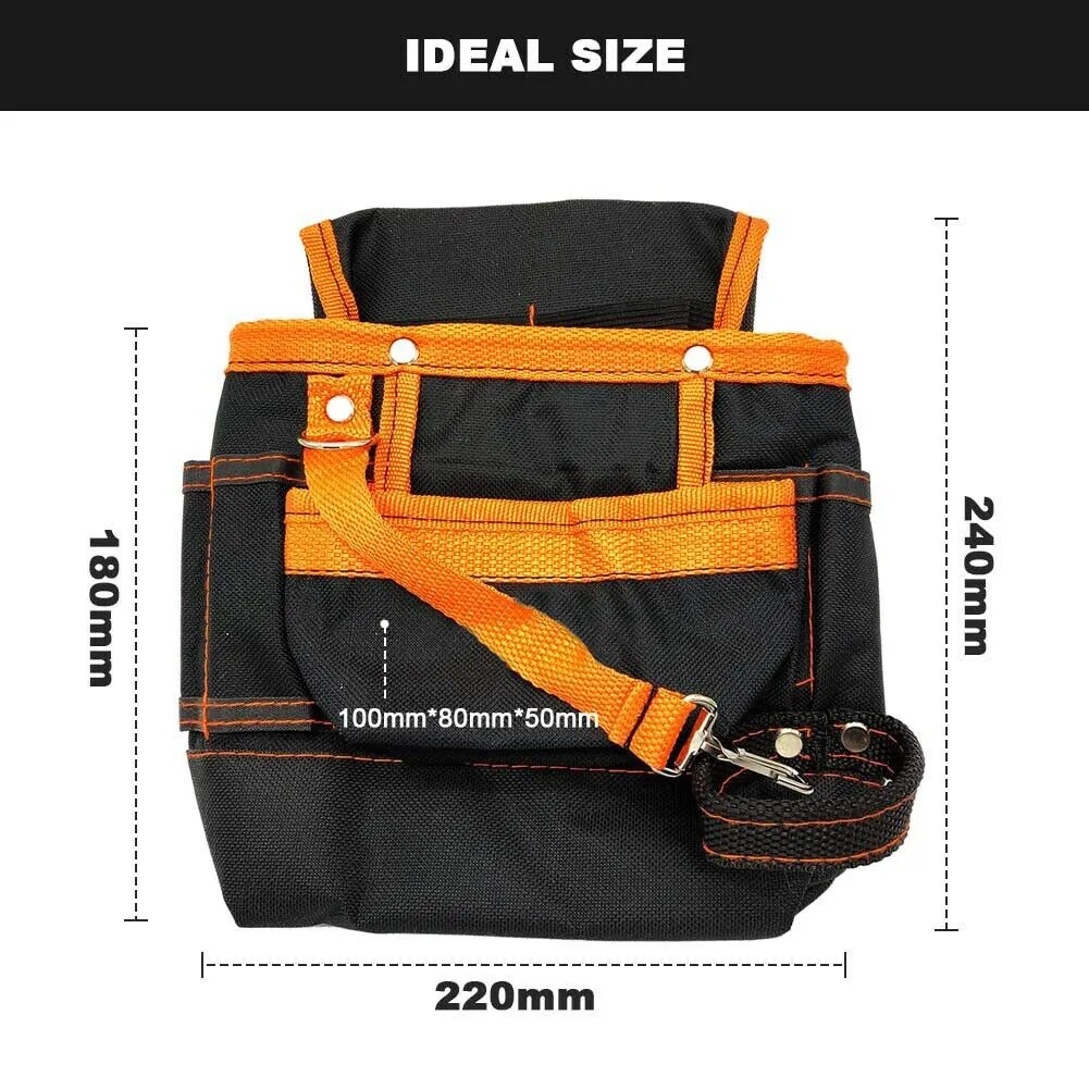 8-Pocket Single Side Tool Belt Pouch Universal-fit Steel Clip and Tunnel for Electrician Pliers Screwdrivers