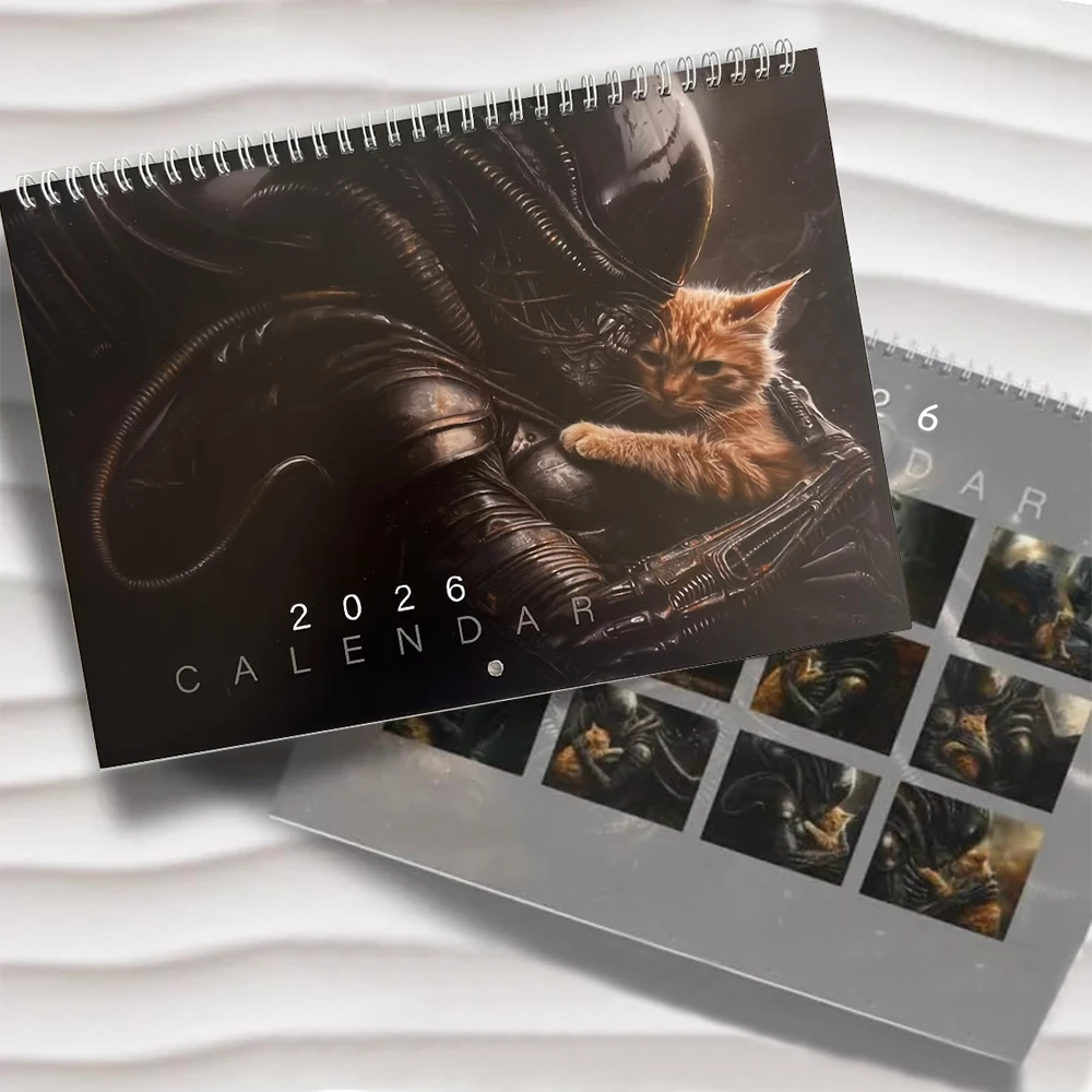 

2026 New Alien Cat Calendar Creative Design Calendar Home Decor Schedule Time Tool Gift For Cat Lovers 12-Month Calendar