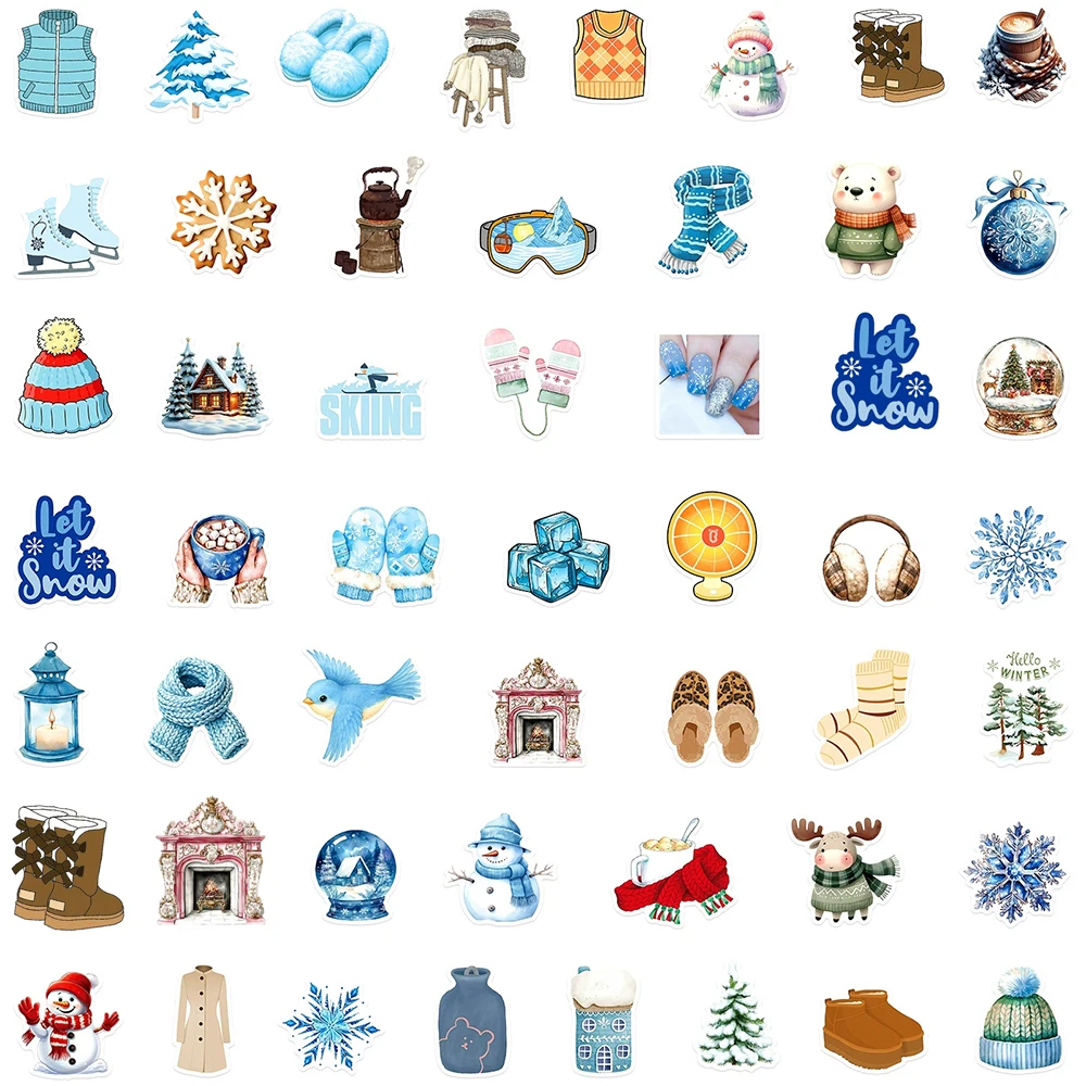 สติกเกอร์ลายกราฟฟิตี้น่ารักสีฟ้าสำหรับฤดูหนาว 10/30/50 ชิ้น สไตล์การ์ตูน INS สวยงาม เหมาะสำหรับตกแต่งกระเป๋าเดินทาง โทรศัพท์ กีตาร์ แล็ปท็อป ขายส่ง
