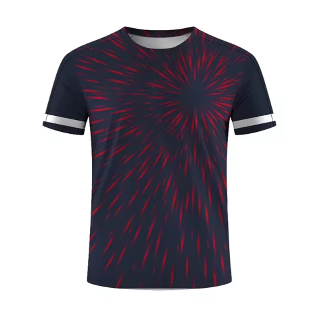 New men's summer tennis training striped print micro elastic breathable round neck T-shirt outdoor casual sports top