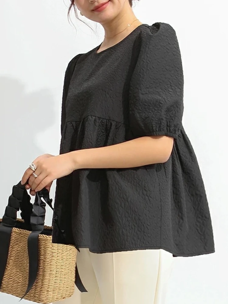 Japanese chic sweet solid blouse women