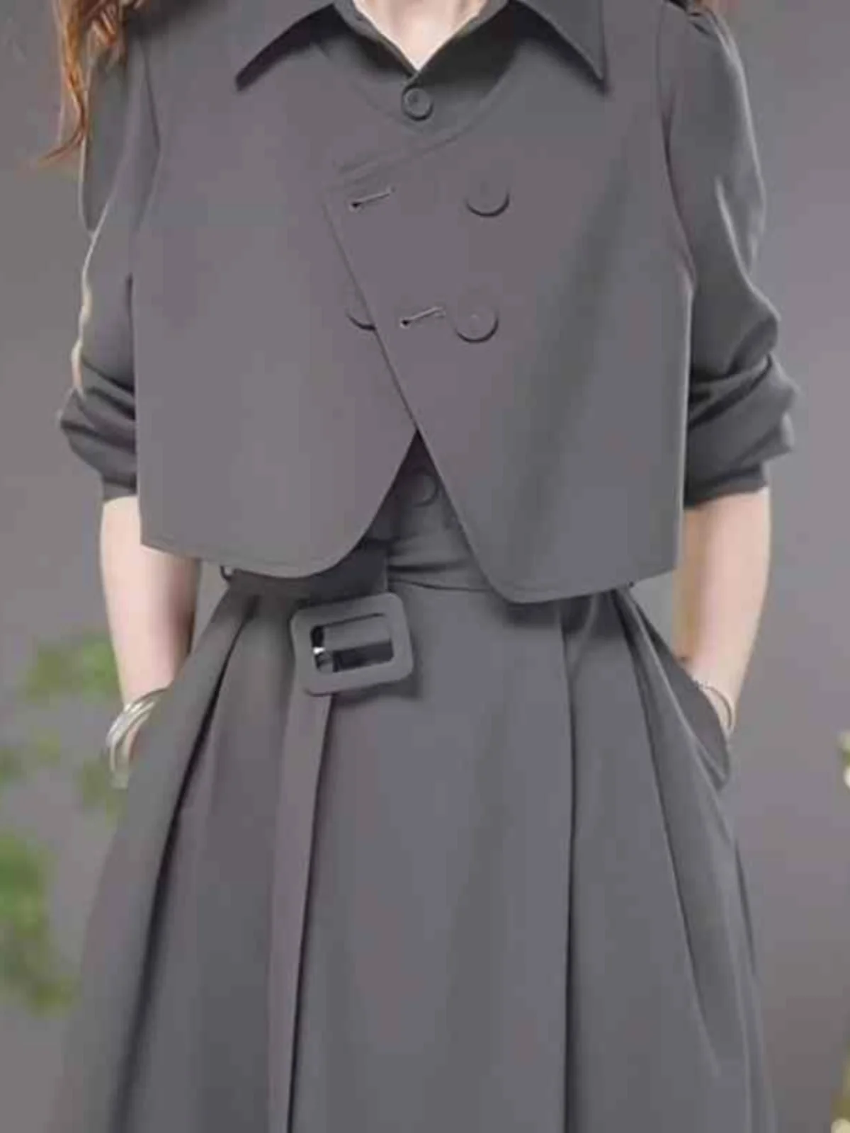 

Модный осенний комплект с юбкой для женщин, новинка 2026 года, ранневесенняя одежда, полный комплект, элегантный комплект из полиэстера, длинный...