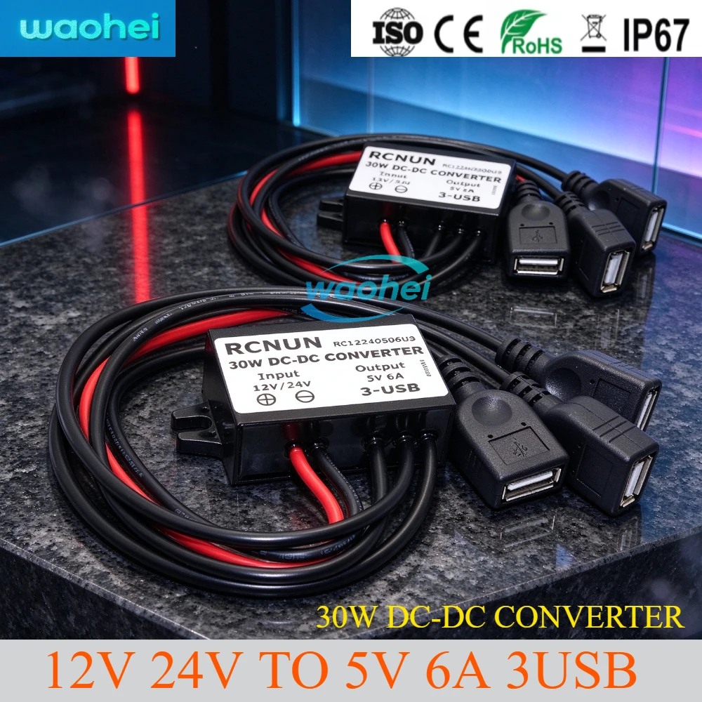 Triple USB DC DC Converter 12V 24V To 5V 6A 30W Power Step Down Car Power Output Power Adapter