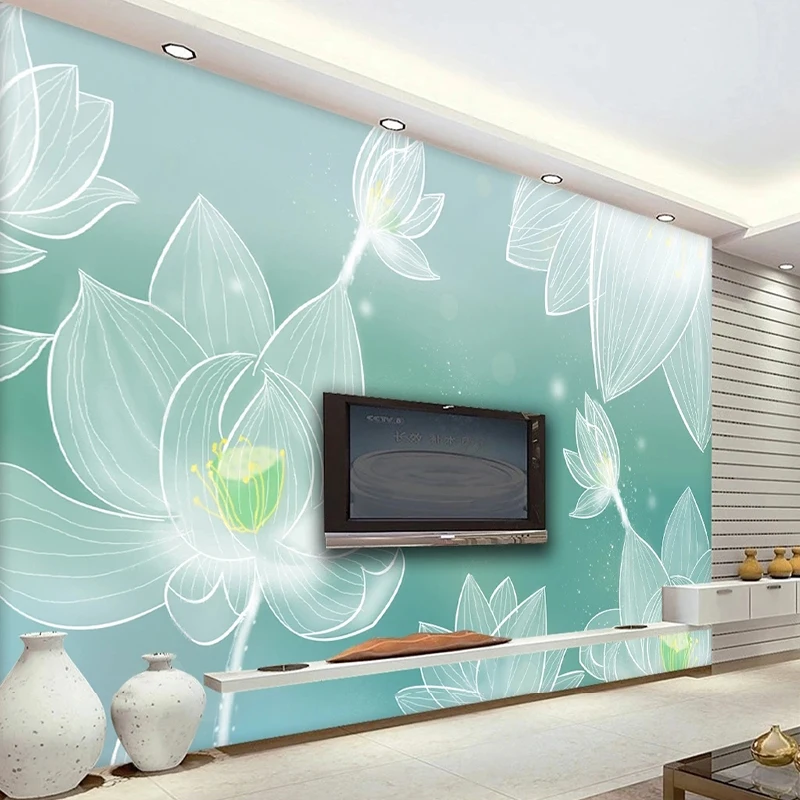 Custom 3D Lotus Wall Mural Wallpaper Modern Minimalist European Style TV Background Wall Art Home Decor Wall Art